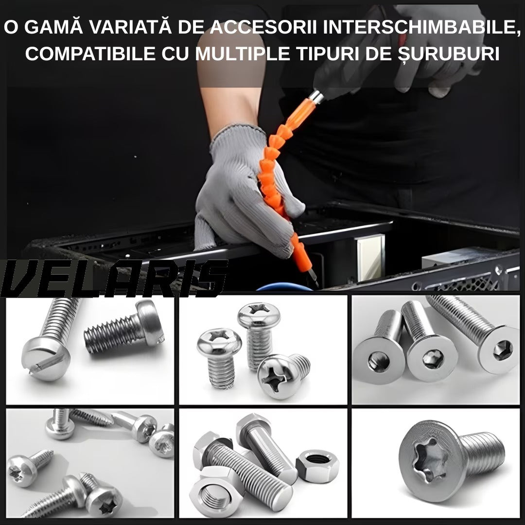 Surubelnita Electrica Portabila, 47 Piese Acumulator Reincarcabil Maner Rotativ 90-180° Set Biti si Capete Tubulare Trusa Transport Negru