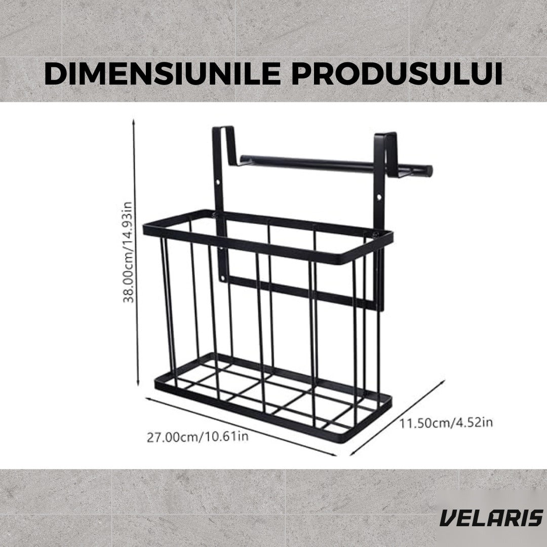 Coș metalic suspendat pentru baie sau bucătărie, oțel carbon, montaj fără găurire
