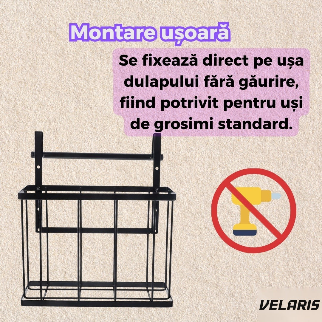 Coș metalic suspendat pentru baie sau bucătărie, oțel carbon, montaj fără găurire