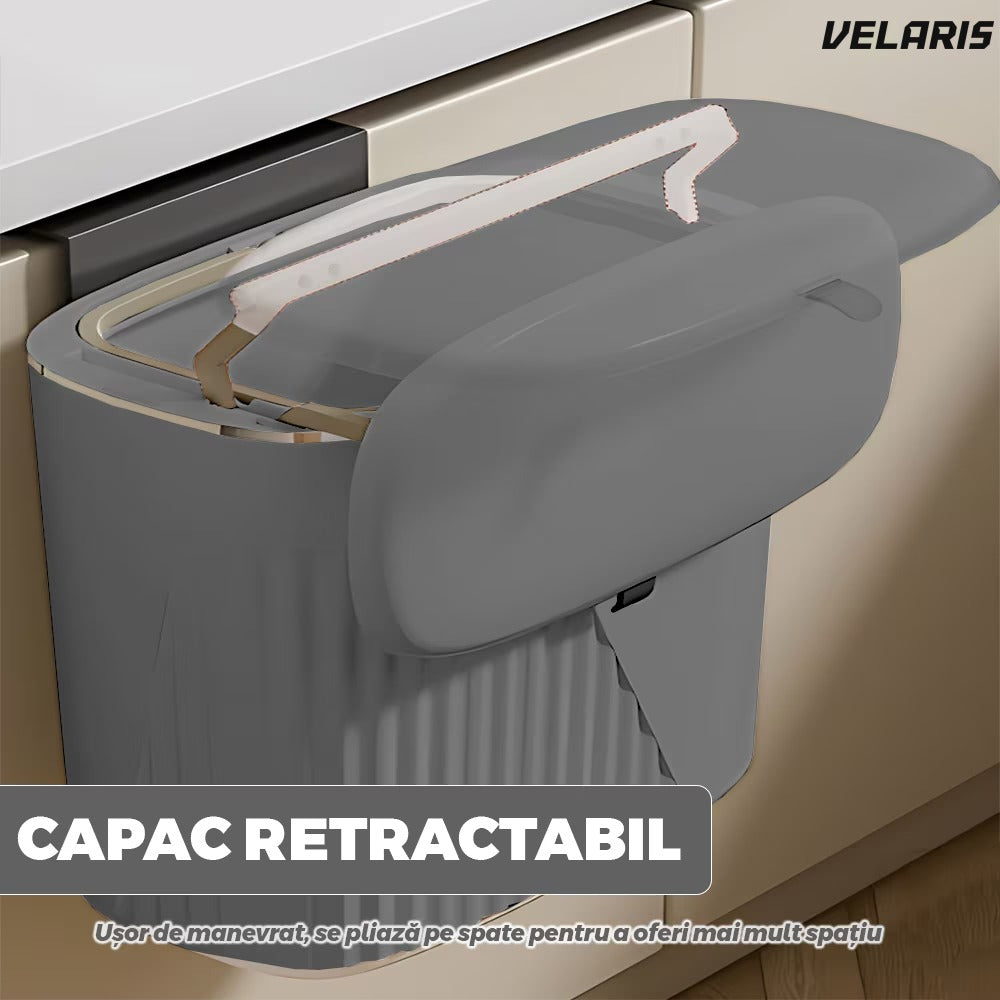 Coș gunoi suspendat, design modern, capac retractabil, 9 L, gri