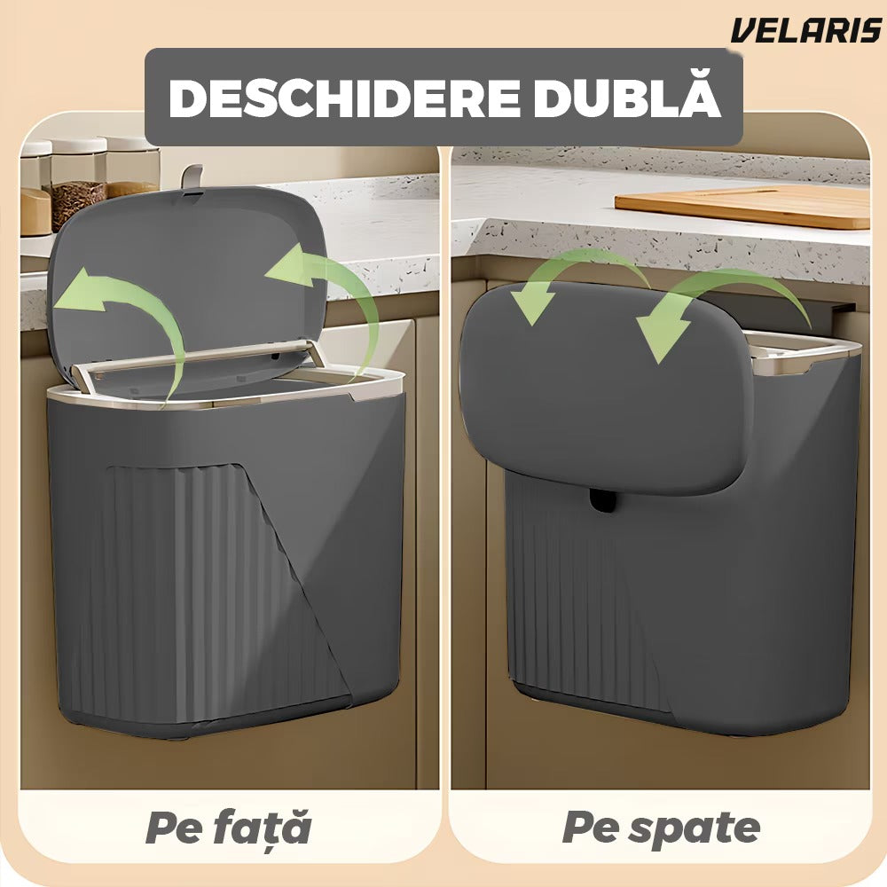 Coș gunoi suspendat, design modern, capac retractabil, 9 L, gri