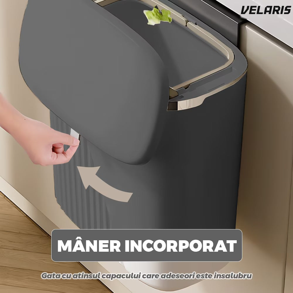 Coș gunoi suspendat, design modern, capac retractabil, 9 L, gri