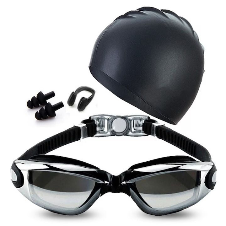 Set înot ochelari cu protecție UV anti-aburire, dopuri urechi și clemă nas incluse