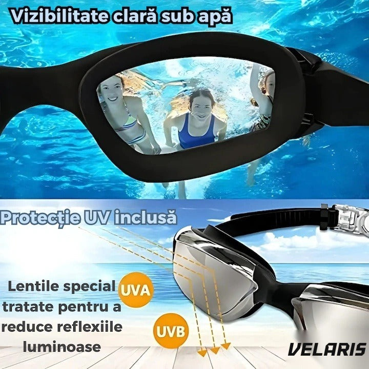 Set înot ochelari cu protecție UV anti-aburire, dopuri urechi și clemă nas incluse