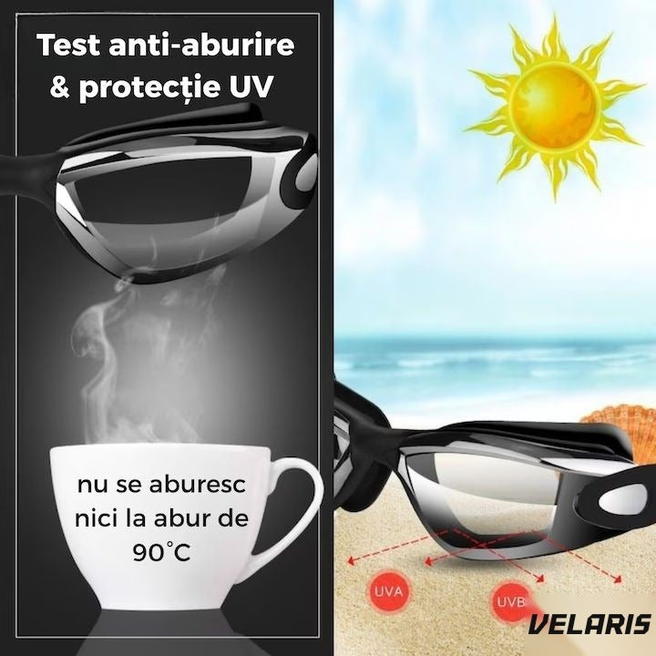 Set înot ochelari cu protecție UV anti-aburire, dopuri urechi și clemă nas incluse