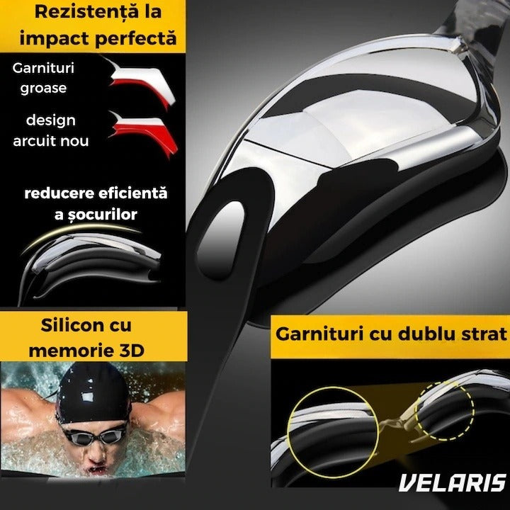 Set înot ochelari cu protecție UV anti-aburire, dopuri urechi și clemă nas incluse