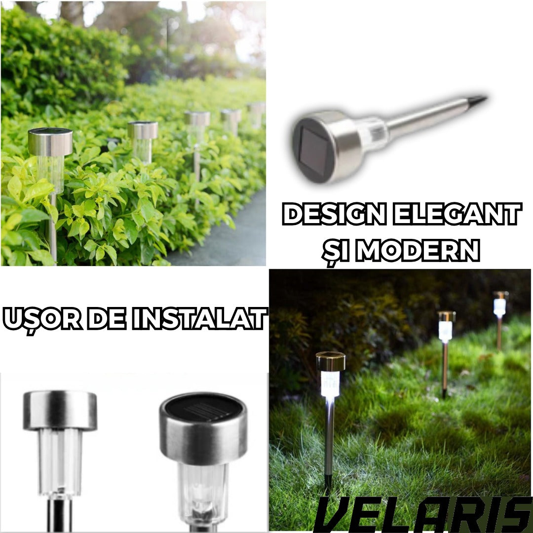 Tarus metalic solar de gradina din otel inoxidabil pentru iluminare decorativa