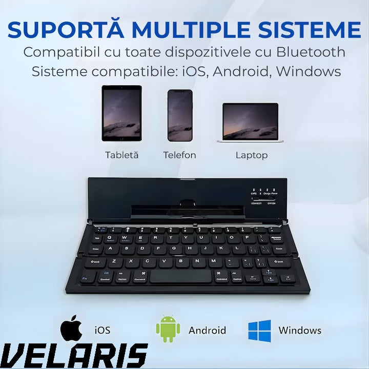 Tastatura Bluetooth pliabila wireless, compacta, touchpad integrat, compatibila tableta si laptop, negru