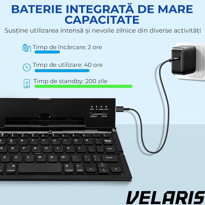 Tastatura Bluetooth pliabila wireless, compacta, touchpad integrat, compatibila tableta si laptop, negru