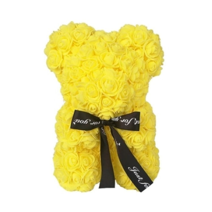 Urs de pluș cu inimă din trandafiri spumă, 24 cm, cutie cadou inclusă, galben