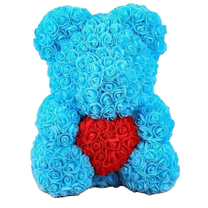 Urs din Pluș cu Inimă din Trandafiri Spumă, 24 cm, Cutie Cadou