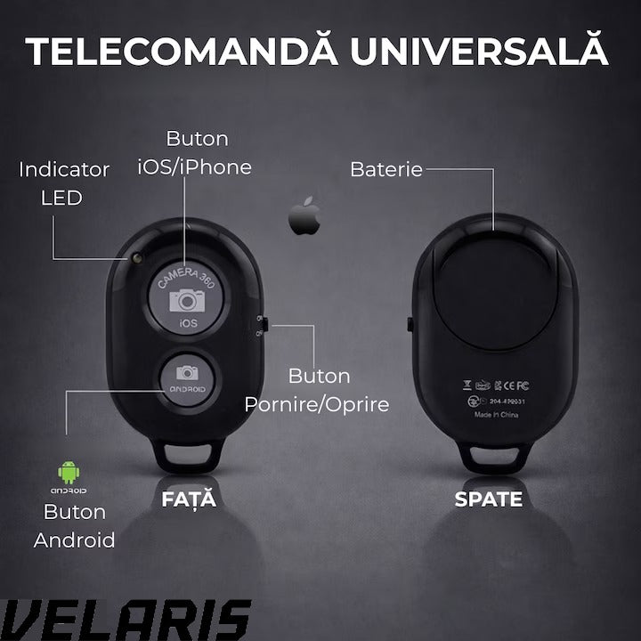 Telecomanda selfie Control fara fir compatibilitate cu smartphone-uri iOS si Android, conectivitate Bluetooth 4.0, dimensiuni 5 cm x 2 cm x 1 cm