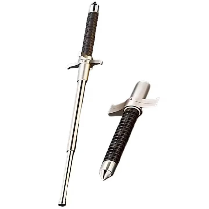 Baston telescopic din oțel inoxidabil, mâner antiderapant, mecanism extensibil