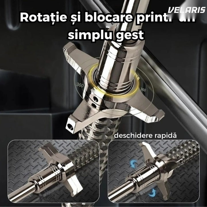 Baston telescopic din oțel inoxidabil, mâner antiderapant, mecanism extensibil