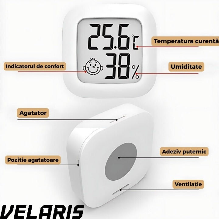 Termometru si Higrometru Digital cu Afisaj LCD Indicator Confort, Temperatura si Umiditate, Design Compact, Baterie Inclusa
