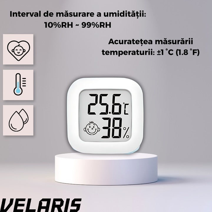 Termometru si Higrometru Digital cu Afisaj LCD Indicator Confort, Temperatura si Umiditate, Design Compact, Baterie Inclusa