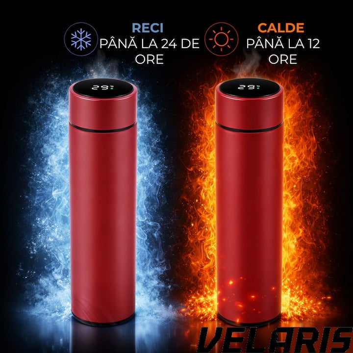 Termos Smart 500 ml cu sita infuzor si perete dublu, afisaj LED temperatura rosu