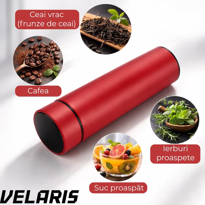 Termos Smart 500 ml cu sita infuzor si perete dublu, afisaj LED temperatura rosu