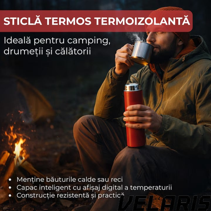 Termos Smart 500 ml cu sita infuzor si perete dublu, afisaj LED temperatura rosu