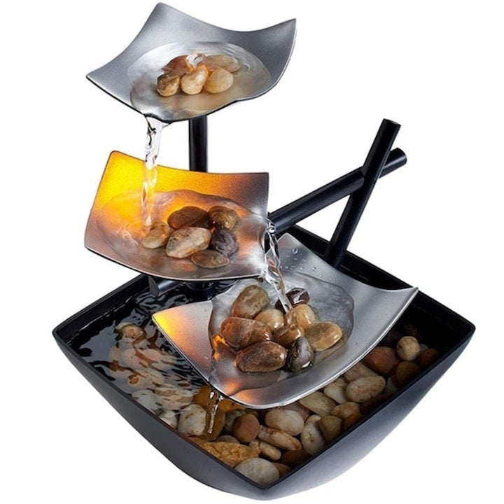 Fântână terapeutică decorativă, efect Zen, cu pietre naturale, bazin și pompă automată