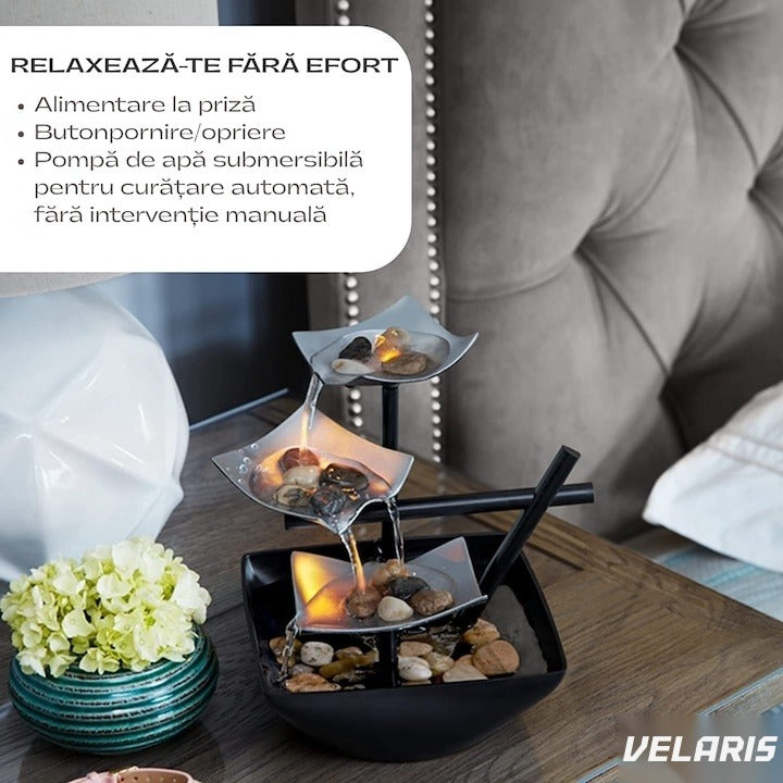 Fântână terapeutică decorativă, efect Zen, cu pietre naturale, bazin și pompă automată