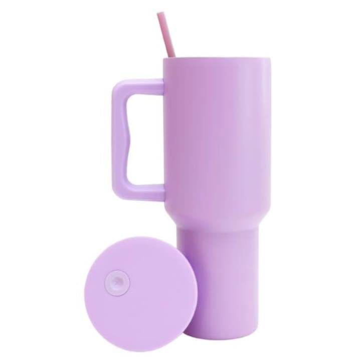 Cană termos cu mâner și paie, 1,2 litri, inox 304, violet