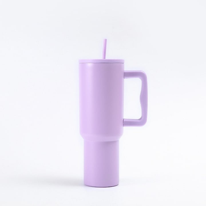 Cană termos cu mâner și paie, 1,2 litri, inox 304, violet