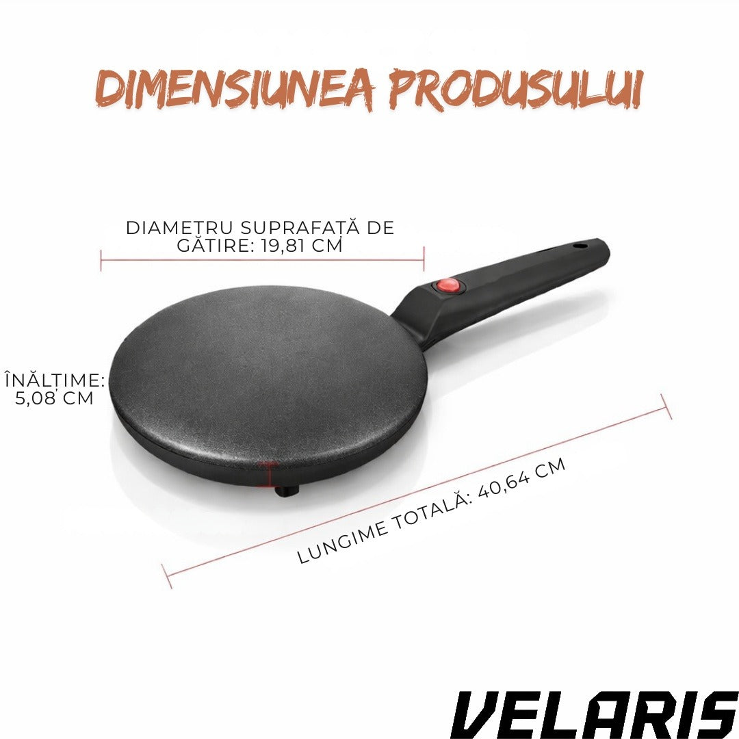 Tigaie electrica pentru clatite fara ulei 600W antiaderenta diametru 20 cm cu termostat automat si maner ergonomic