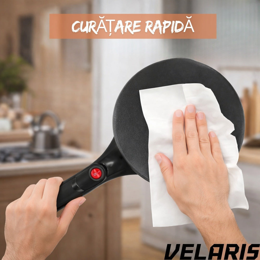 Tigaie electrica pentru clatite fara ulei 600W antiaderenta diametru 20 cm cu termostat automat si maner ergonomic