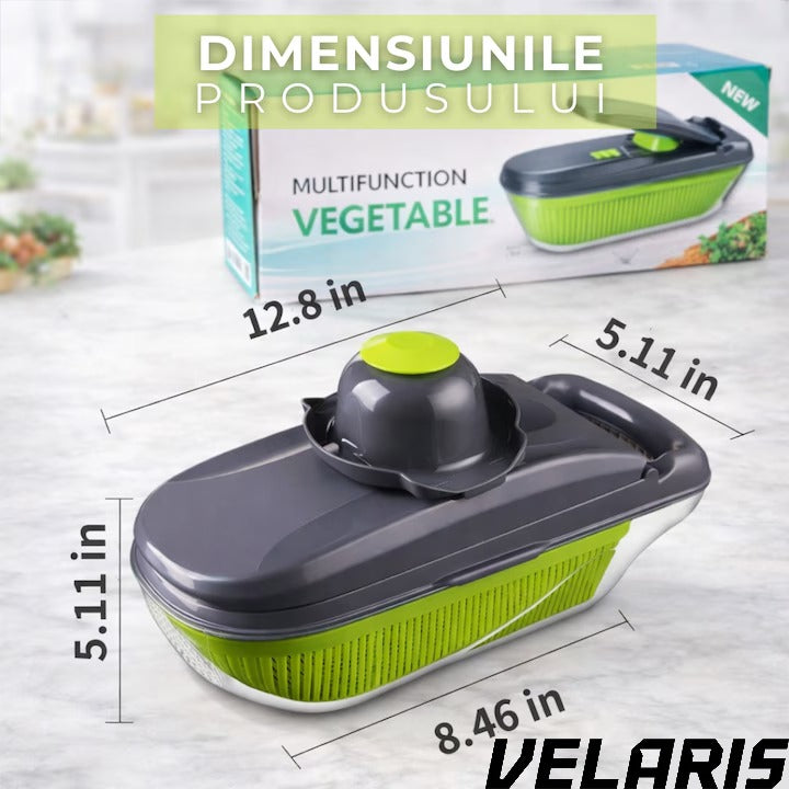 Tocator multifunctional legume 12 in 1, 8 lame interschimbabile din otel inoxidabil, recipient 1, 5 L, pentru feliere, taiere cuburi