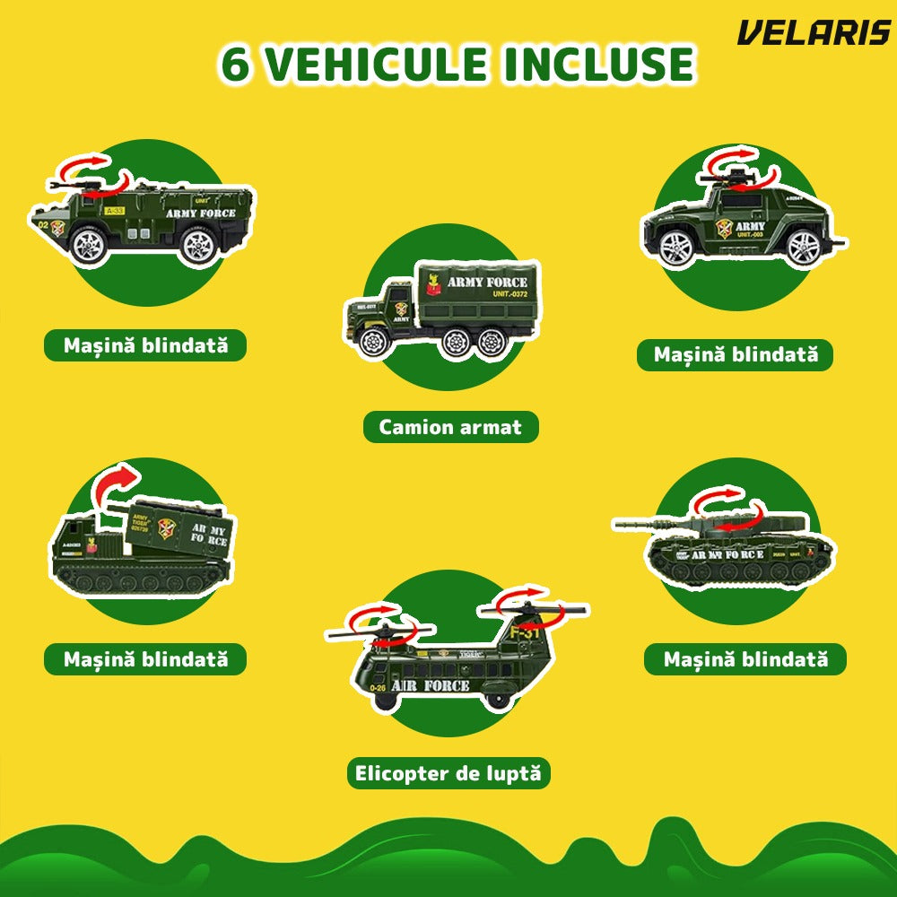 Set transportator militar, 6 vehicule, tanc, vehicule blindate, rampa lansare
