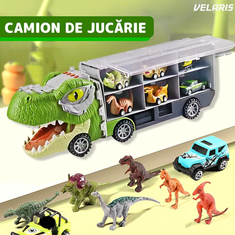 Set transportator T-REX, 6 vehicule, mașină, barcă, elicopter, verde deschis