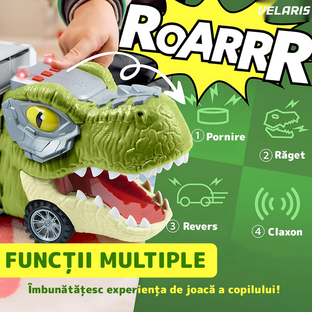 Set transportator T-REX, 6 vehicule, mașină, barcă, elicopter, verde deschis