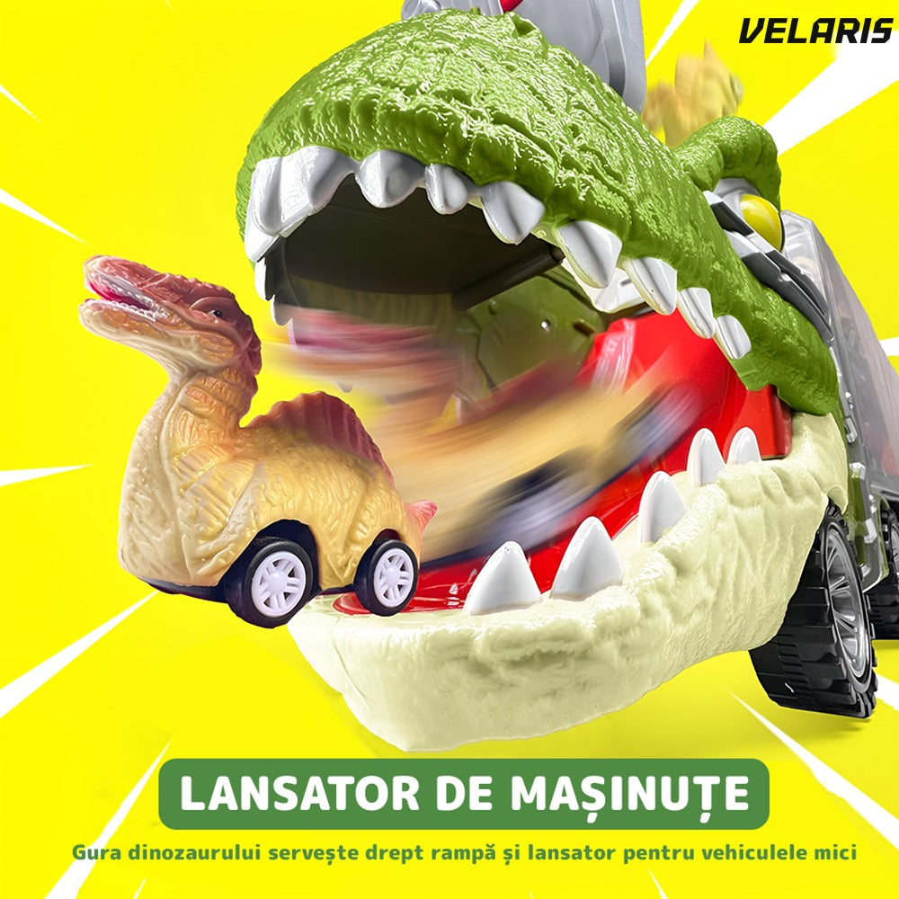 Set transportator T-REX, 6 vehicule, mașină, barcă, elicopter, verde deschis