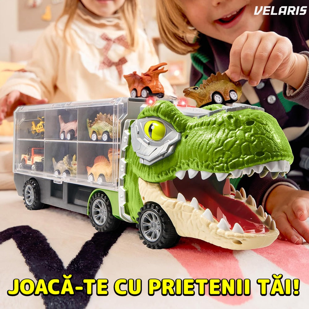 Set transportator T-REX, 6 vehicule, mașină, barcă, elicopter, verde deschis