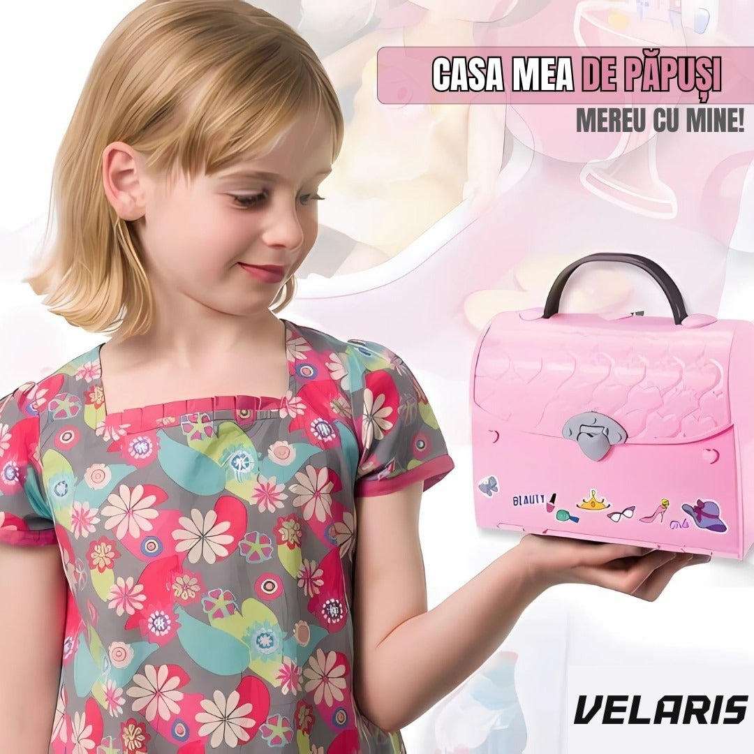 Căsuță de păpuși transformabilă în geantă, portabilă, cu accesorii, pentru joc creativ