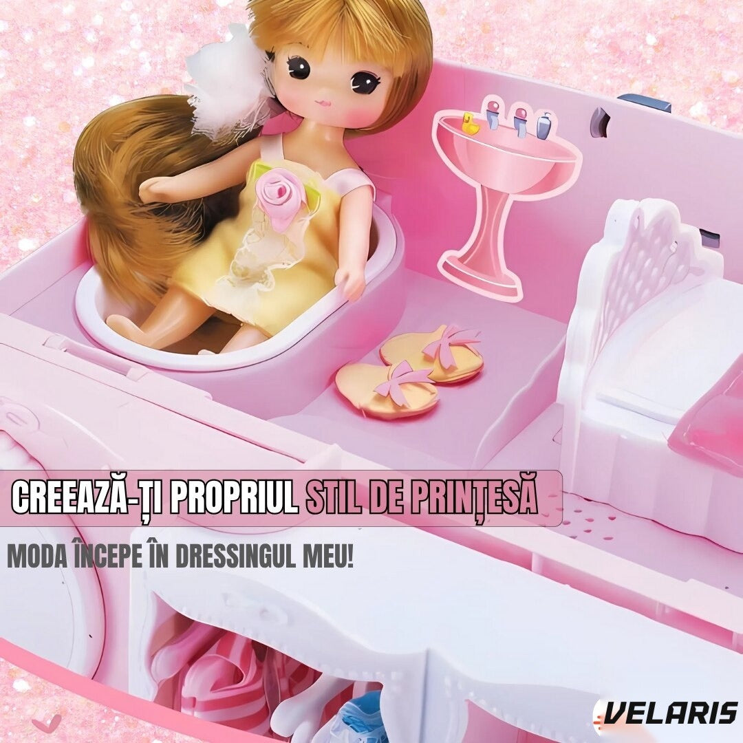 Căsuță de păpuși transformabilă în geantă, portabilă, cu accesorii, pentru joc creativ