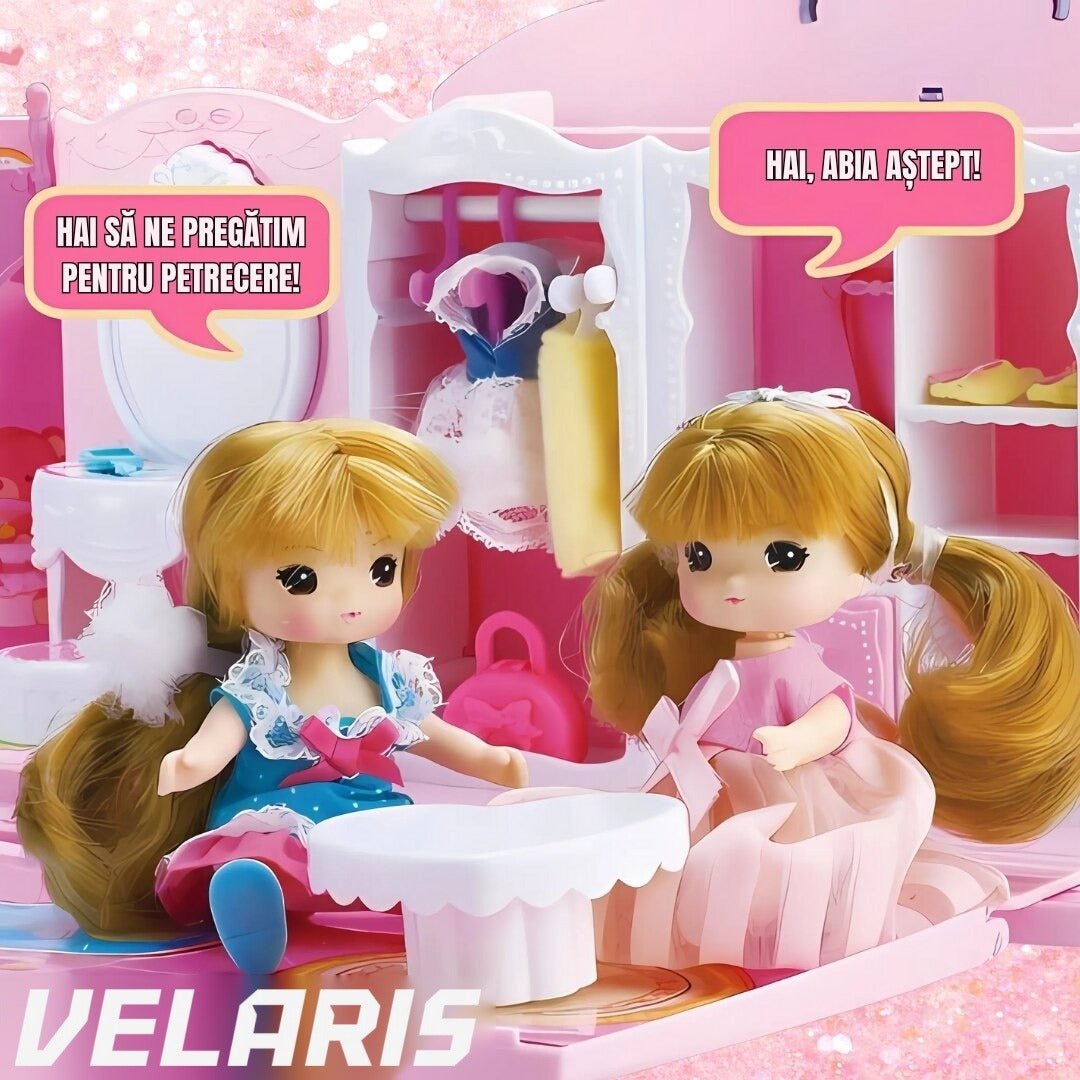 Căsuță de păpuși transformabilă în geantă, portabilă, cu accesorii, pentru joc creativ