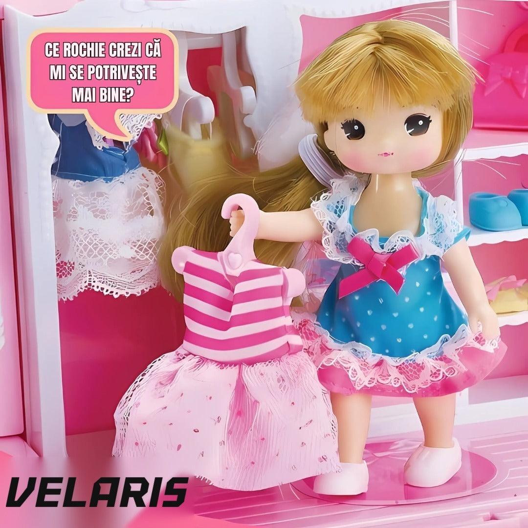 Căsuță de păpuși transformabilă în geantă, portabilă, cu accesorii, pentru joc creativ