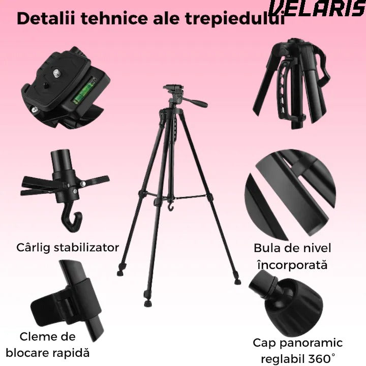 Trepied Universal 360 foto video reglabil 55-160 cm cu cap pivotant si husa transport