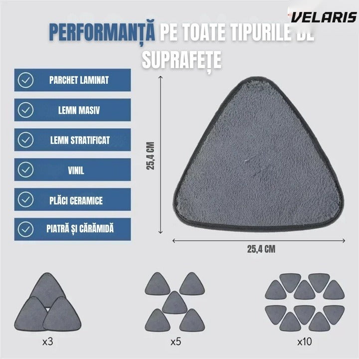 Laveta triunghiulară pentru mop, material absorbant, reutilizabilă