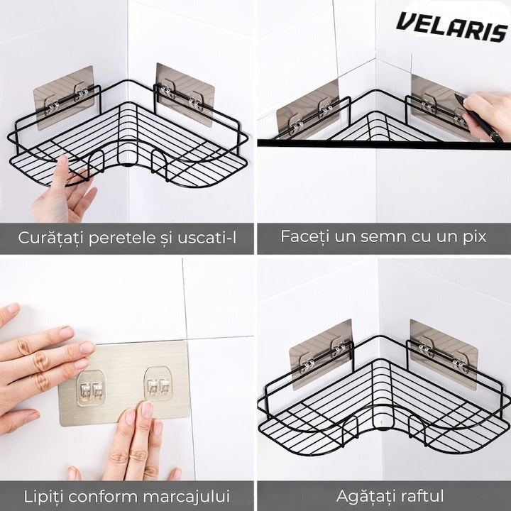 Raft de duș triunghiular, montat pe perete, organizator baie și bucătărie, instalare ușoară