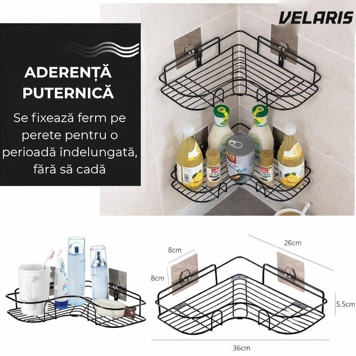 Raft de duș triunghiular, montat pe perete, organizator baie și bucătărie, instalare ușoară