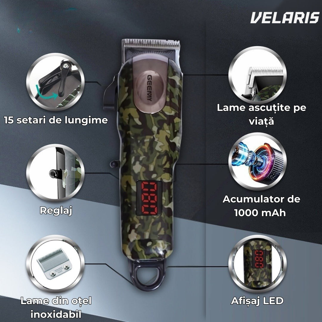 Trimmer GM 2608 cu display LED, fără fir/cu fir, 15 trepte, autonomie 180 min