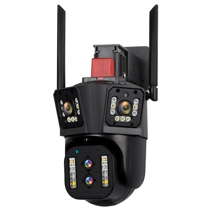 Cameră supraveghere WiFi tripla 4MP IP66 rotire inteligentă zoom 4X viziune noapte color