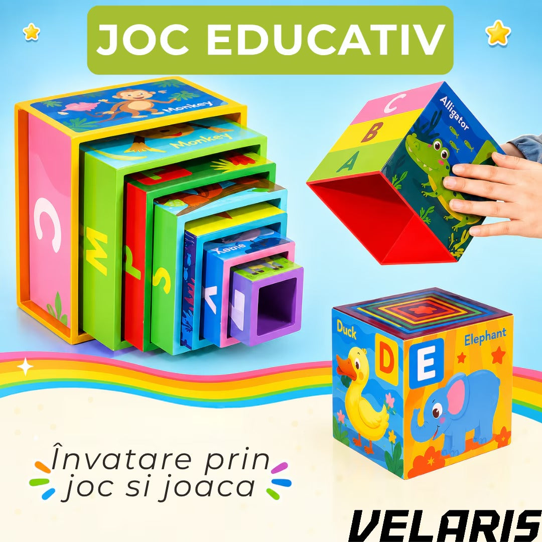 Turn Montessori cu 10 cuburi joc educativ, creativ, invatarea alfabetului