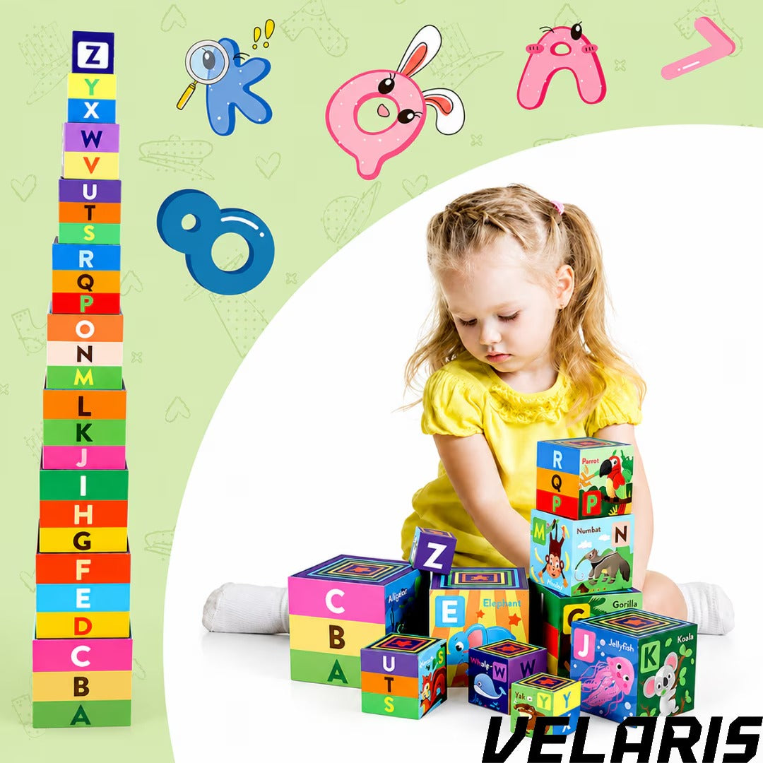 Turn Montessori cu 10 cuburi joc educativ, creativ, invatarea alfabetului