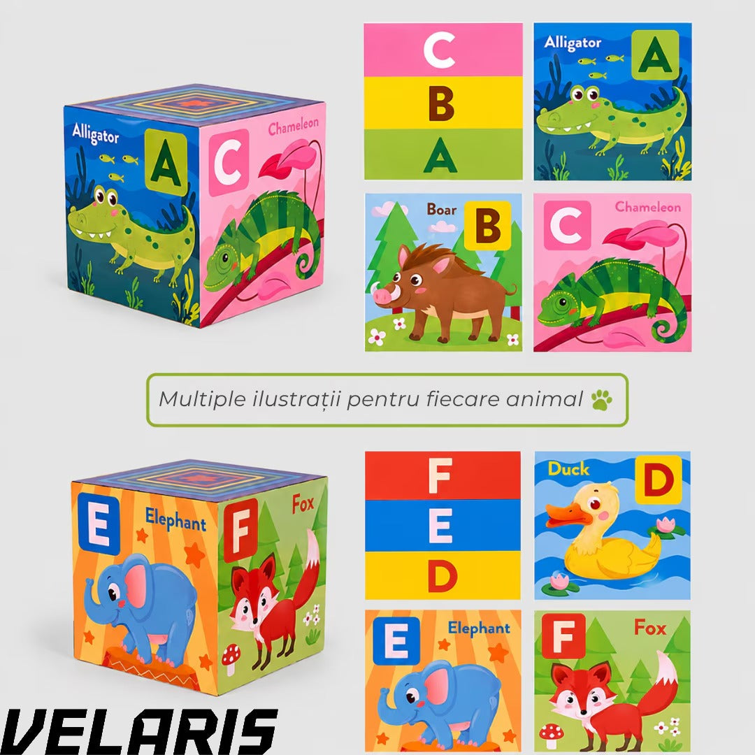 Turn Montessori cu 10 cuburi joc educativ, creativ, invatarea alfabetului