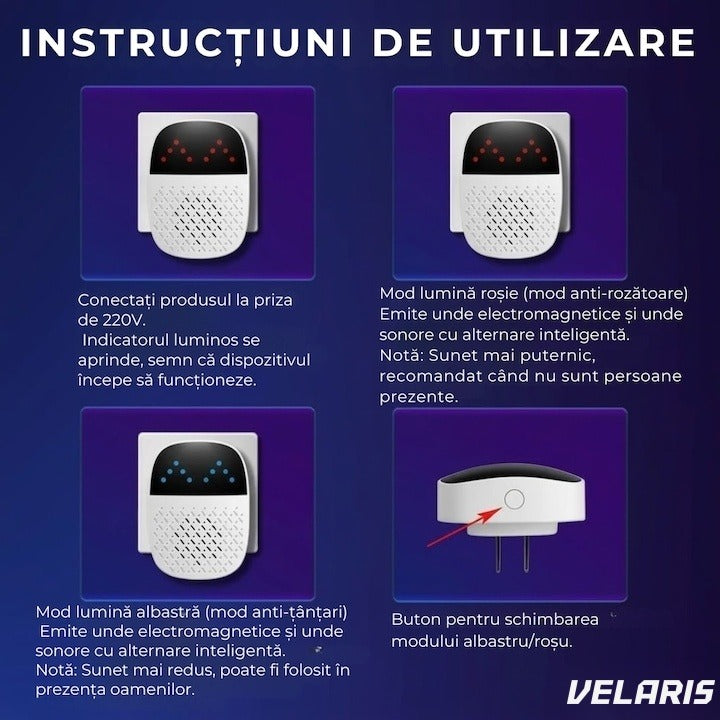 Aparat ultrasonic anti rozatoare insecte, 220V, interior, alb