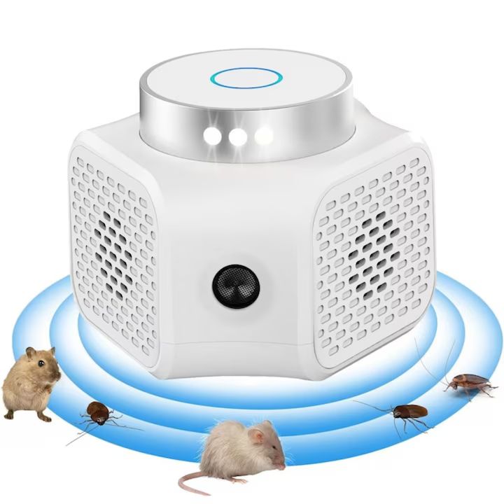 Aparat anti-daunători ultrasonic 360°, 120 m², dual 22-35/25 kHz, sigur animale